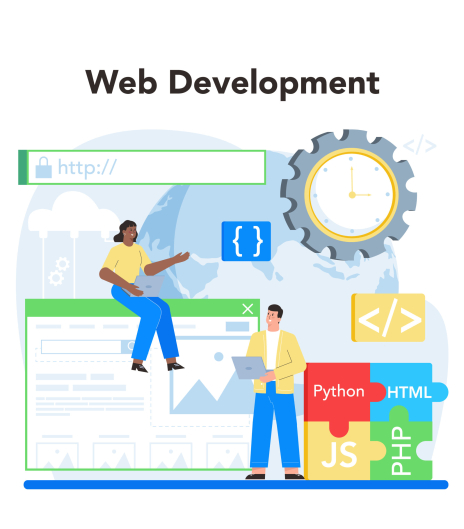 Web development concept. Website optimization and web page interface design. Coding and testing site in the internet. Modern technology idea. Isolated flat vector illustration